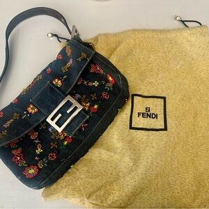 Fendi Beaded Denim Baguette Mini Shoulder Bag- Rare Vintage Y2K- Original Owner